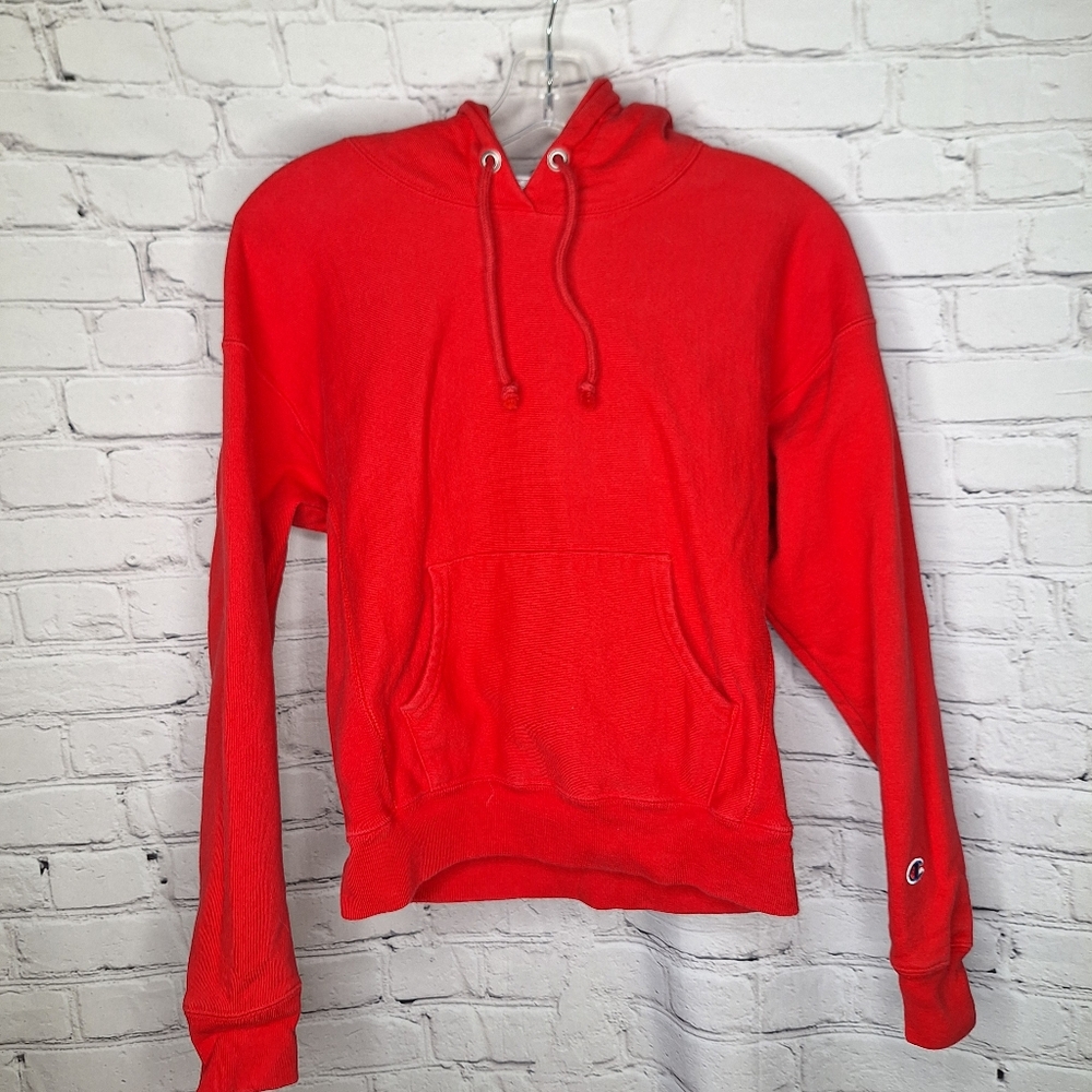 Champion Reverse Weave Red Long Sleeve Hoodie Pulliver Sweatshirt Sz Small